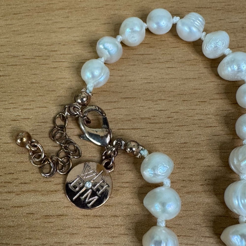 White House Black Market Pearl Bead Necklace with Taupe/Brown Tassel - Picture 3 of 7
